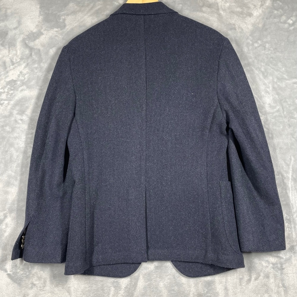 Banana Republic Mens 38S Blazer Navy Blue Herringbone Mario Bellucci Wool Slim - Picture 4 of 14